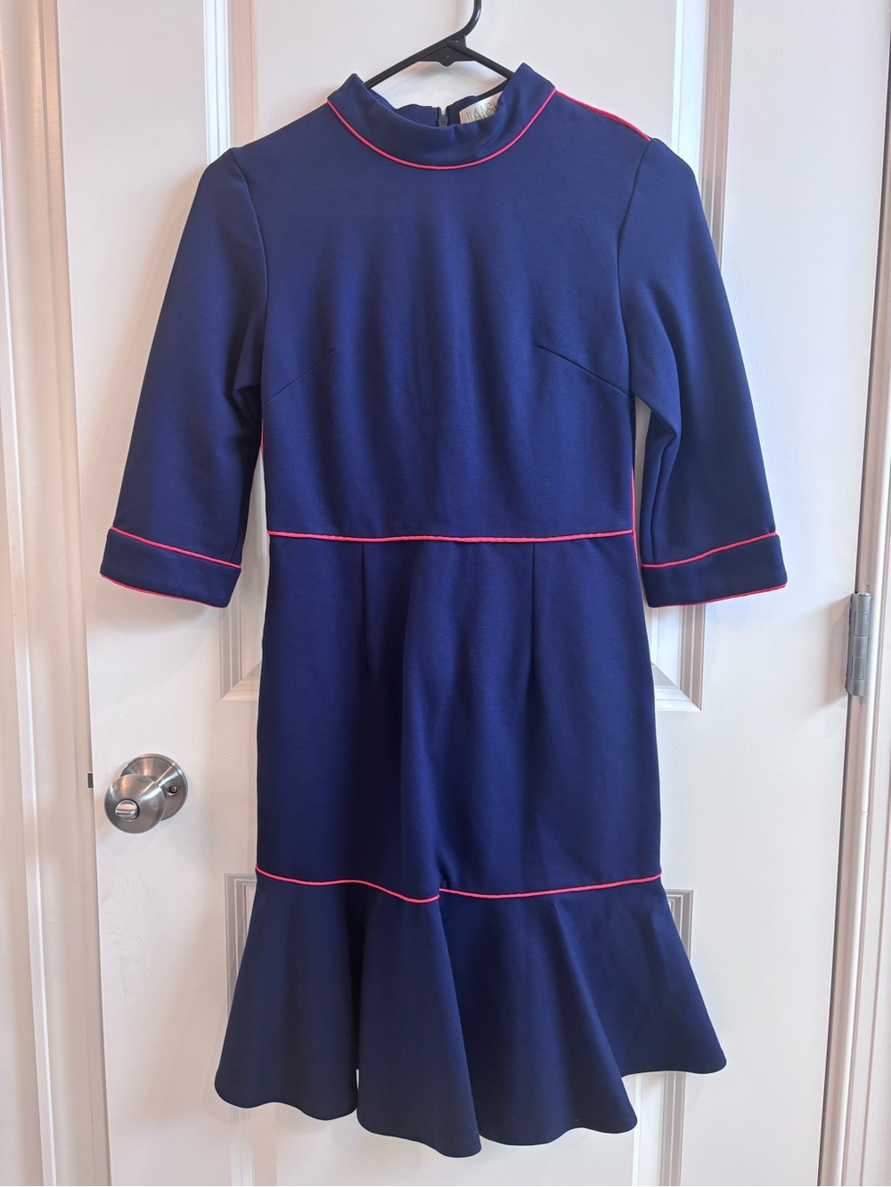 Heavy Navy Midi Dress with Red Piping